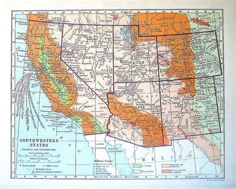 1920 Map Of Us States Southwestern States Political And