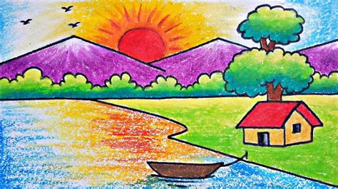 Very Easy Scenary Drawing How To Draw Simple Scenery For Kids Art