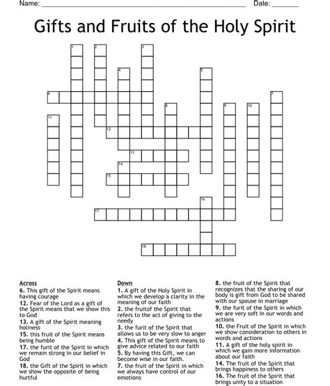 Ts And Fruits Of The Holy Spirit Crossword Wordmint