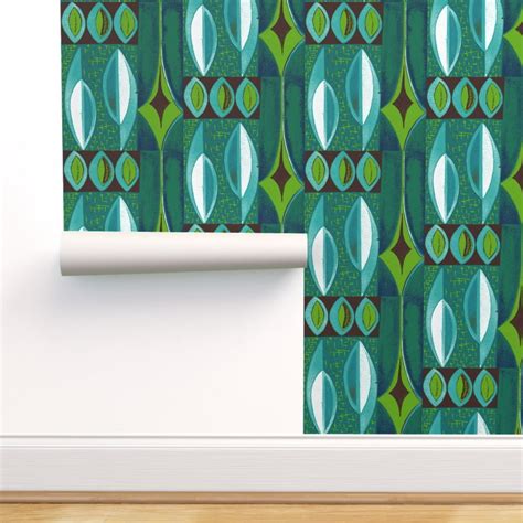 Peel And Stick Removable Wallpaper Abstract Green Mid Century Modern