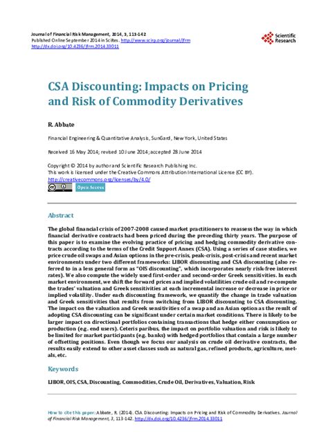 (PDF) CSA Discounting: Impacts on Pricing and Risk of ...