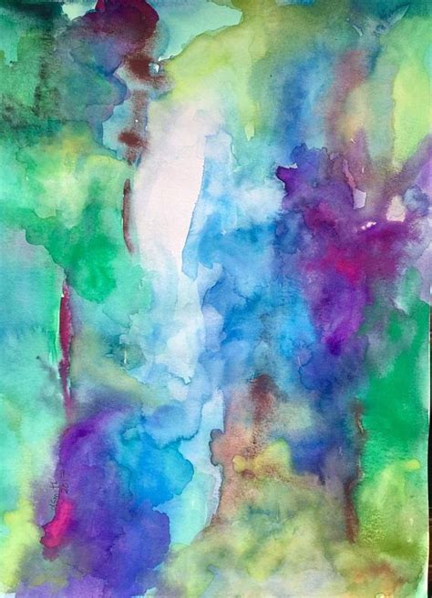 Bright Blue Purple Green In An Original Watercolor Abstract