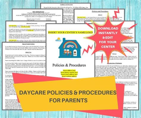 Daycare Parent Handbook Childcare Center Printable Policies And