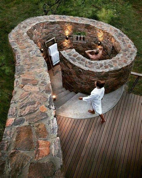 How Awesome Is This Stone Wall Enclosed Outdoor Shower Image Via