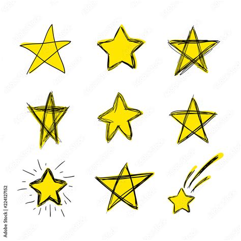 Vector Colored Hand Drawn Doodle Stars Scribble Drawings Bright