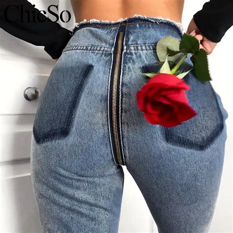 Missychilli Sexy Long Back Zipper Jeans Women Ripped High Waist Jeans Denim Pants Autumn Winter