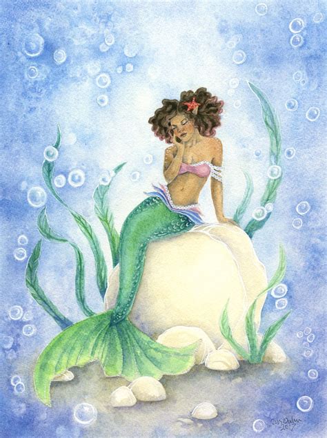 Mermaid Art Original Watercolor Painting Bubbles Fantasy Etsy