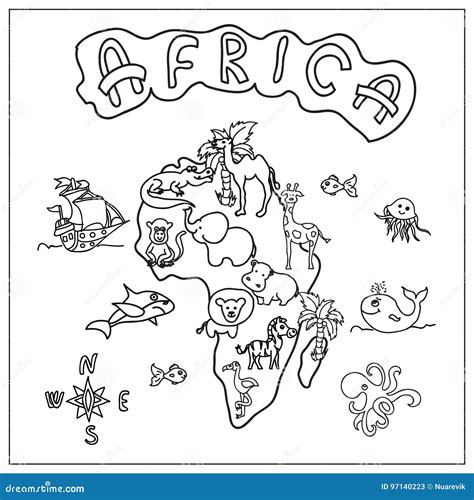 Africa Continent Kids Map Coloring Page Stock Illustration