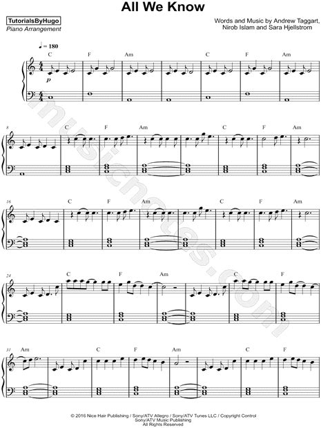 Musical instruments are forbidden, and rock music is unknown. TutorialsByHugo "All We Know" Sheet Music (Piano Solo) in C Major - Download & Print - SKU ...