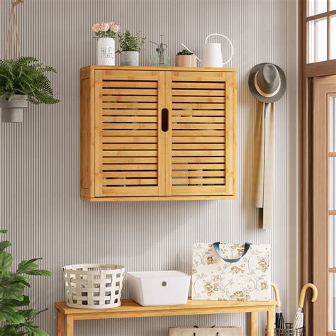 Viagdo Bamboo Wall Cabinet Space Saving Medicine Cabinet With Doors