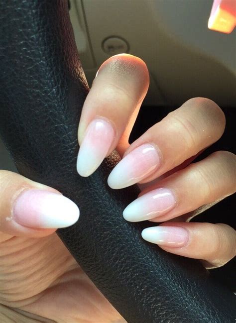 Pink And White Ombré Oval Gel Nail Ombre Gel Nails Oval Acrylic