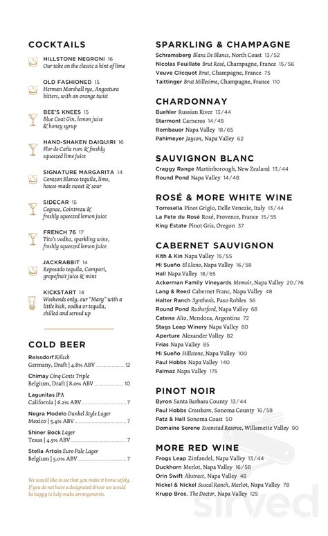 Hillstone Restaurant menus in Phoenix, Arizona, United States