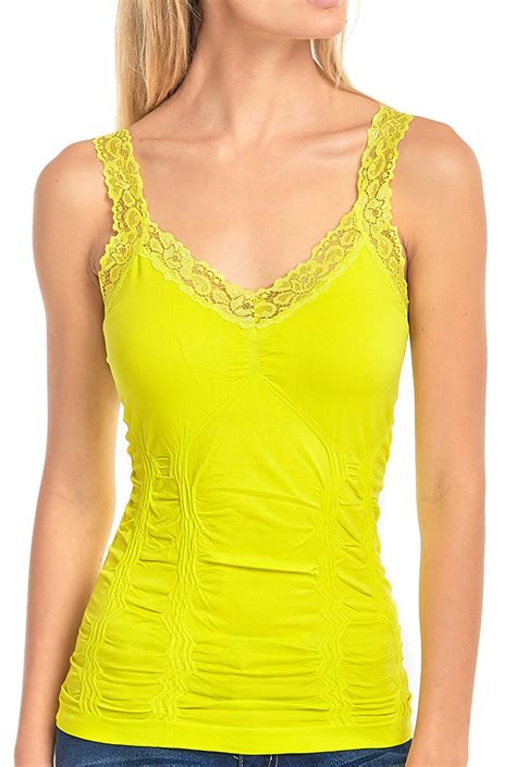 Womens Seamless Wrinkled Lace Trim Camisole Slim One Size Layering