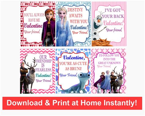 Frozen 2 Valentine Cards For Kids Digital Download Print At Etsy