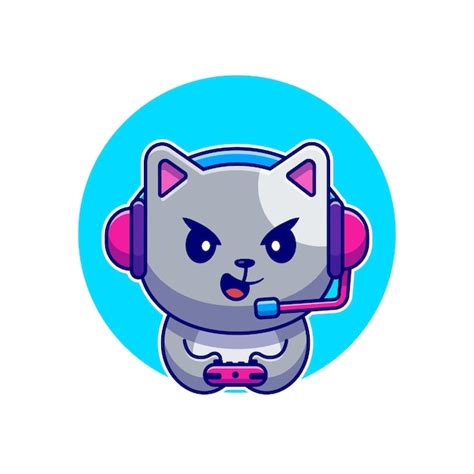 Free Vector Cute Cat Gaming Cartoon