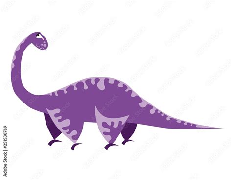 Cute Purple Dinosaur Cartoon Dino Vector Illustration Brachiosaurus