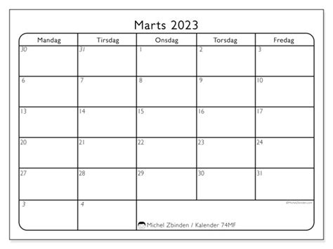 Kalender Marts 2023 Til Print “74ms” Michel Zbinden Da