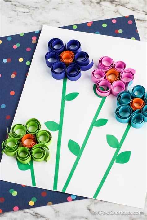 Curled Paper Spring Flowers Kids Craft A Few Shortcuts