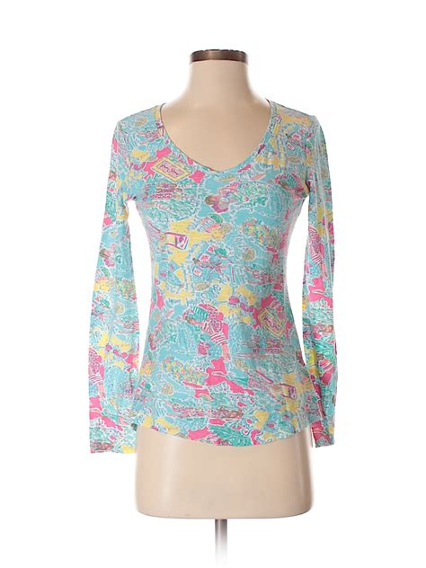 Lilly Pulitzer 100 Cotton Print Blue Long Sleeve T Shirt Size S 77