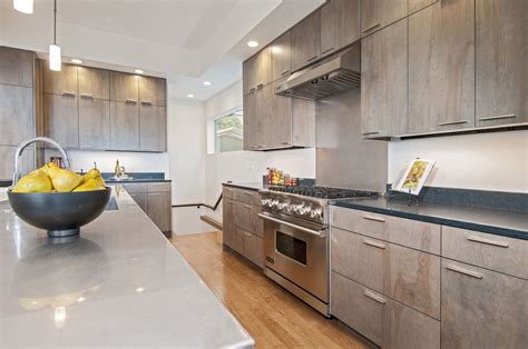 Drum shade chandeliers with crystals. Kitchen, Full Overlay, Birch with custom Gray stain ...
