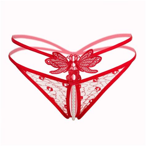 Women Open Crotch G Strings And Thongs Butterfly With Pearls Tangas