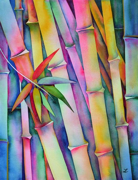 Seven Leaves Of Bamboo Ready To Hang 2015 Watercolour By Zaira