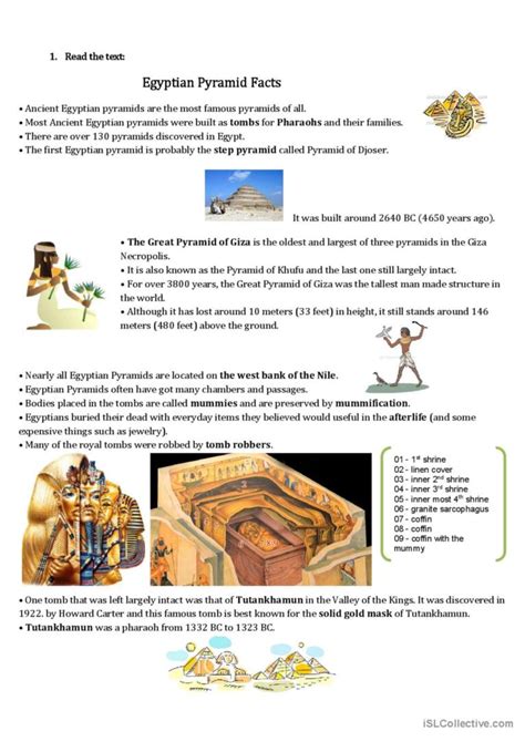 Ancient Egypt Pyramids Short Text An English Esl Worksheets Pdf Doc