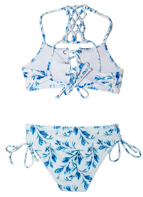 Chance Loves 2 Piece Blue White Floral Girls Bikini Set Teen T