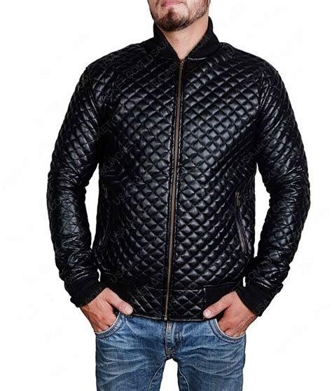 Mens Black Quilted Bomber Jacket In Genuine Leather