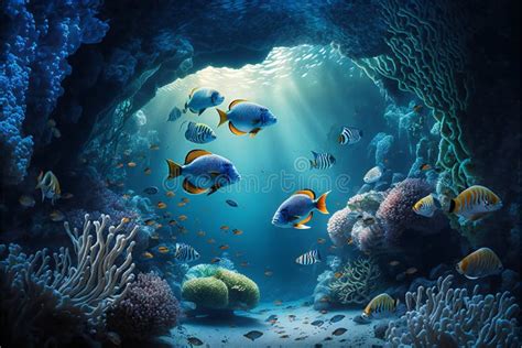 Underwater View Of The Coral Reef Life In The Ocean Scenery Background