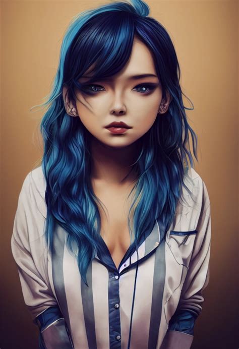 Breathtaking Lady With Blue Flowing Hair Midjourney Openart