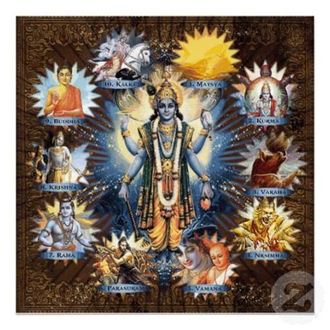 The Ten Avatars Of Lord Vishnu Poster Zazzle Vishnu Lord Vishnu