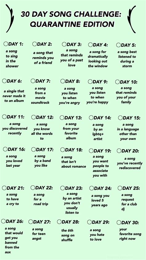 30 day song challenge | Song challenge, 30 day song challenge, 30 day music challenge