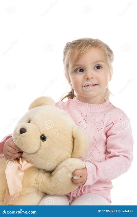 Little Girl Holding A Teddy Bear Stock Image Image Of Teddy Smiles