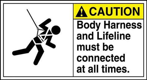 Body Harness And Lifeline Must Be Connected At All Times Ansi Sign