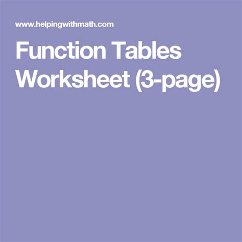 Function Tables Worksheet 3 Page Function Tables Worksheets Math Help