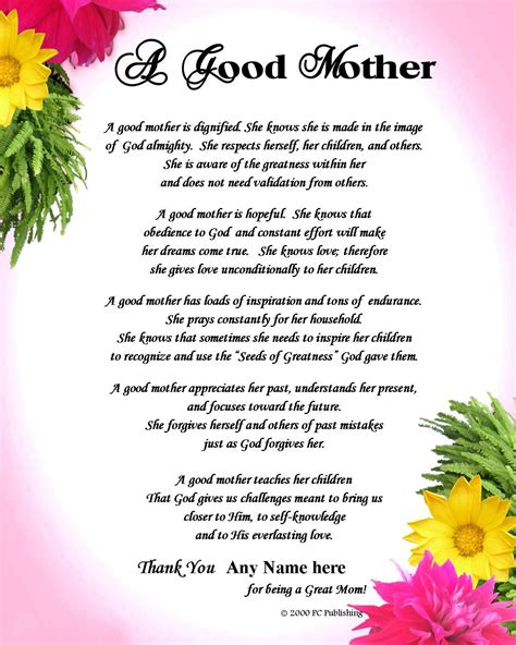 Religious Personalized Mothers Poem A Good Mother T For Birthday