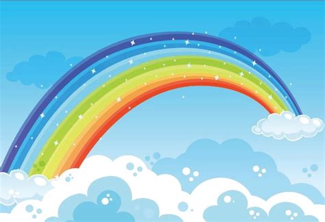 Laeacco Cartoon Rainbow Clouds Portrait Scene Baby Children Photography