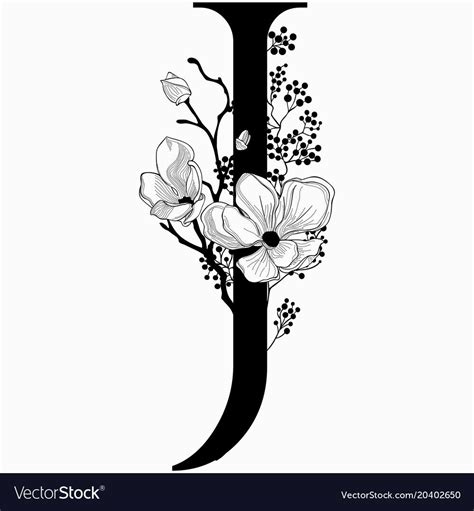 Hand Drawn Floral J Monogram And Logo Vector Image On Vectorstock