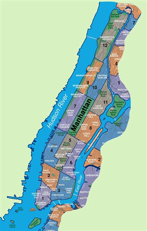 Map Of Manhattan Neighborhoods Quarters New York City Map Nyc Map