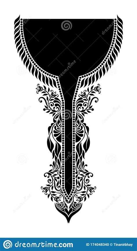 Neck Line Baroque Design For Embroidery For Kurti Stock Vector