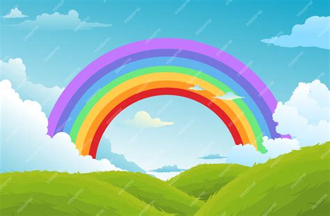Premium Vector Rainbow And Clouds In The Sky Background