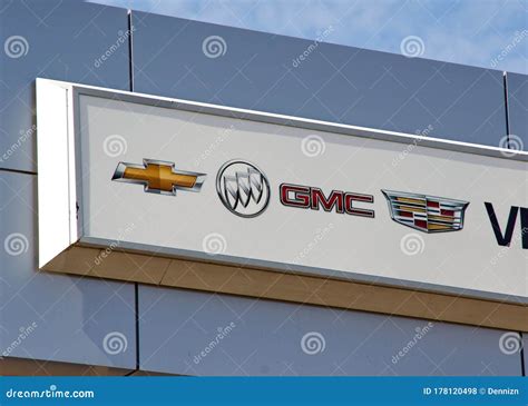 Chevrolet Buick Cadillac And Gmc Sign And Logo At Dealership Editorial