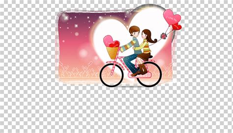 رسم الكرتون الرومانسية ، زوجين ركوب الدراجات الحب والقلب والدراجات Png