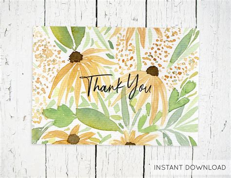 Sunflower Thank You Cards Printable Cards Flower Thank You Etsy