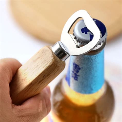 Beer Bottle Opener Wood Handle Stainless Steel Beer Cap Opener Vintage