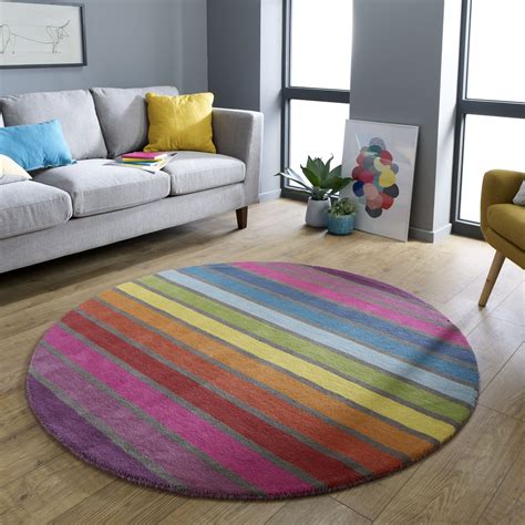 Flair Rugs Illusion Candy Rainbow Wool Circle Multicoloured Round