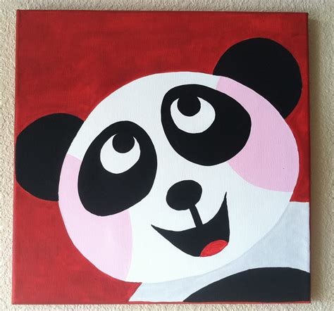 Cute Peekaboo Panda Handpainted Acrylic Painting On Canvas