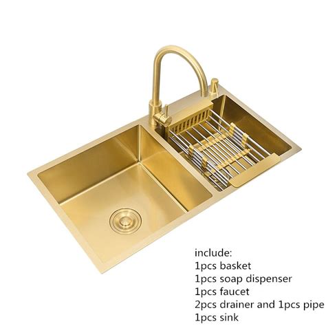 Luxurious Brushed Gold Kitchen Sink In 2021 Kitchen Sink Double Bowl