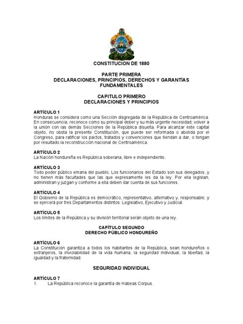 Constitución De La República De Honduras 1880 Pdf Presidentes De